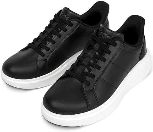 （07:30時点） [SOARHOPE] スニーカー 防水【立ったままスッと履ける 理学療法士推薦】たったまま履ける靴 ビジネス 手を使わずに履ける 通勤靴 カジュアルシューズ 革靴風スニーカー 3E 歩きやすい レザー ホワイトブラック