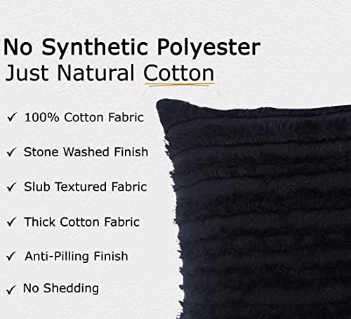 Image of mosey Boho Cushion Covers 20 inch x 20 inch Set of 2 | Pure Cotton 20x20 inch Cushion Cover 2020 | Soft Square Throw Pillow Cover 50 x 50cm for Sofa | Black