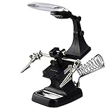 Intsun LED Helping Hands Magnifier Soldering Station 3X 4.5X Magnifying Glass with Clamp and Alligator Clips for Assembly, Repair, Modeling, Crafts (Black)