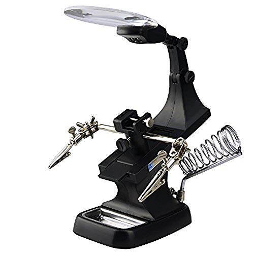 Intsun LED Helping Hands Magnifier Soldering Station 3X 4.5X Magnifying Glass with Clamp and Alligator Clips for Assembly, Repair, Modeling, Crafts (Black)