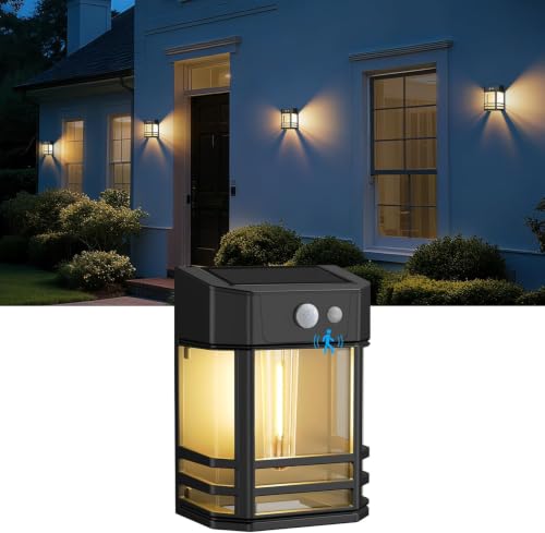 Image of XERGY Solar Powered Outdoor Wall Lights with Motion Sensor, 3 Lighting Modes, 1200mAh Battery, Retro Design, Waterproof, Security Lights for Garden, Deck, Porch, Balcony, Gate (1pc)