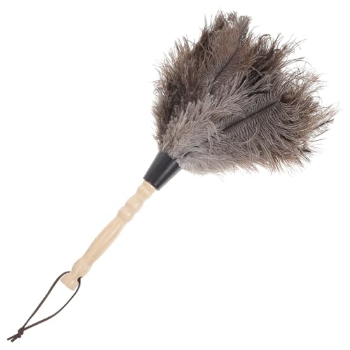 YOSADIER 羽根製ダチョウの毛はたき 木製ハンドル付き 家具 車用ほこり取り 掃除しやすいエルゴノミクス設計 家とオフィスの多用途ダスター