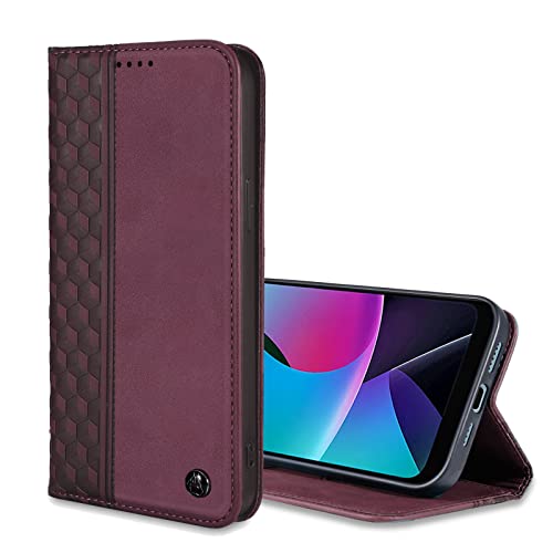 Image of Case for Motorola Moto G Play (2023), Motorola G Pure Case Wallet Premium PU Leather Folio Flip Case with Card Holder Slot Kickstand Strong Magnetic Protective Phone Cover- Wine Red