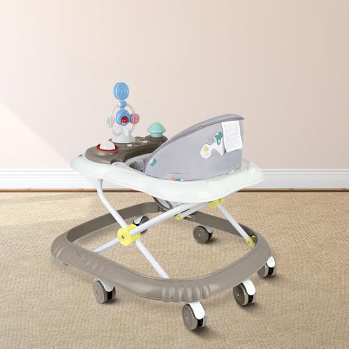 Andador plegable para bebé con bandeja de juegos interactiva con sonidos,Andador para bebé con bandeja de actividades musicales extraíble, de 6 a 18 meses, hasta 20 kg, 67 x 72 x 92 cm - Caqui (B)