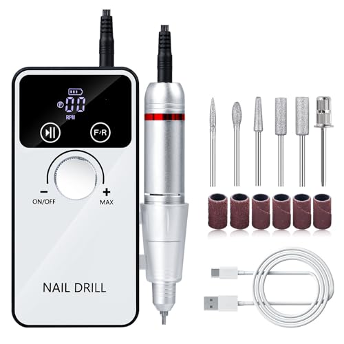 Mateju Torno para Uñas Profesional Inalámbrico, Lima Electrica Uñas Manicura Recargable USB con Brocas para Principiantes, Salón DIY y Manicura Casera (V5 Blanco)