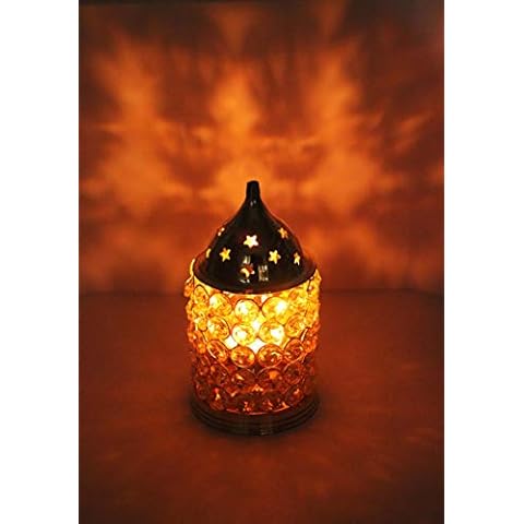 IndianArtVilla Brass Akhand Jyot Crystal Diya, Oil Puja Lamp, Home Temple Decor, Diwali Gift Item, 11 cm Cover