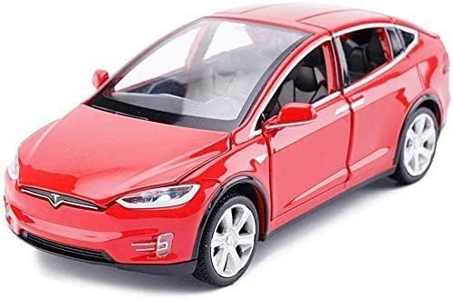 Image of 1:32 Scale Car Tesla Model X90 Alloy 1 /32 Diecast Model Car w /Sound & Light Pull Back Model Mini Vehicles Toys for Kids (Red)