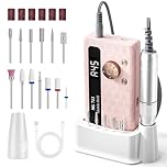 Yigowyigo 45000RPM Electric Nail Drill Machine: 13 in 1 Nail File Kit Professional Portable Rechargeable E File for Acrylic Gel Nails - 3600mmAh Battery Nail File for Manicure Salon Home, Pink