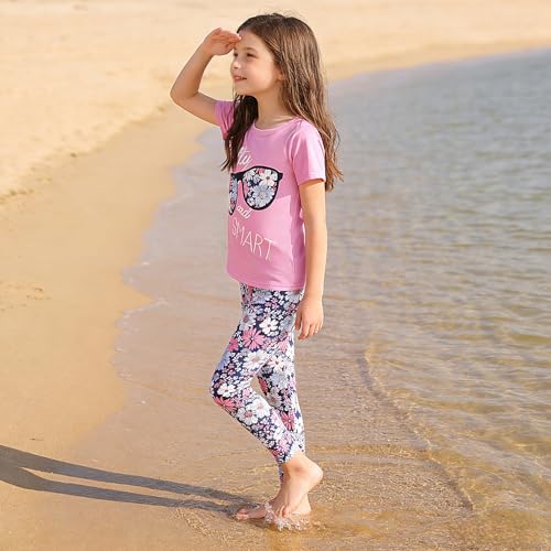 Image of 4-7T Kids Toddler Girls Print Outfits Short sleeved Flower Printed Top+Flower Print Pants Set