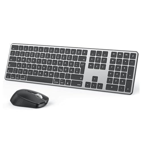 OMOTON Tastatur Maus Set Kabellose für MacBook Air/MacBook Pro/iMac/iMac Pro/Mac mini, Bluetooth Funktastatur QWERTZ mit Maus Wiederaufladbar, Multi-Gerät, Ergonomisch, Leises Tippen, DE Layout