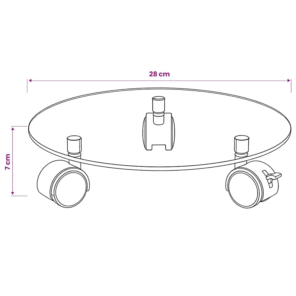 vidaXL Roulettes pour Plantes, Lot de 2, Verre Trempé, 28 cm Rond, Support à Roulettes avec Roulette Pivotante 360° et Frein, Déplace-Plante, Porte-Pot, Accessoire Intérieur et Extérieur