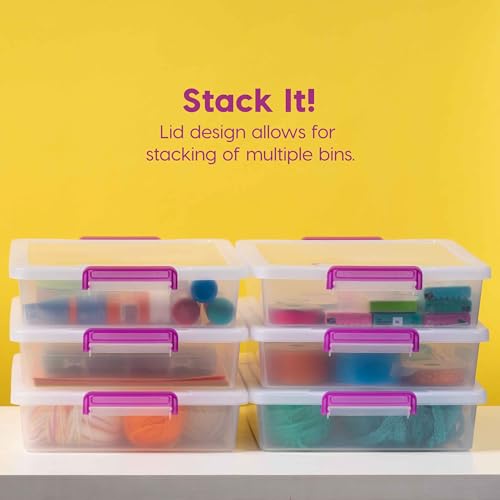 IRIS USA 6 Qt. Plastic Craft Storage Container Bins with Lids, 6 Pack, Small Art & Office Supply Organizer Tote, Sensory Bins & Boxes for Home & University, Stackable, Secure Latch Buckles, Clear - Image 5