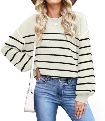 WEACZZY Striped Sweaters for Women Long Sleeve Crewneck Oversized Color Block Sweater Side Slit Knit...