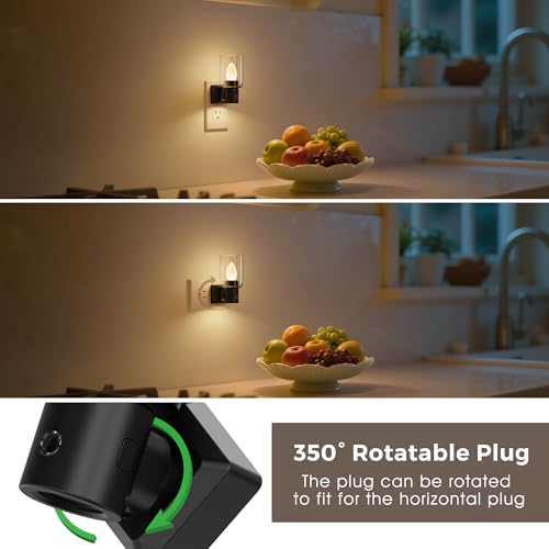 Image of L LOHAS LED Candle Night Light, Flameless Candle Nightlight Plug in | 350Rotating Dusk to Dawn Sensor Dimmable Night Light, Vintage Decorative Night Lights for Hallway Bathroom, 2 Pack