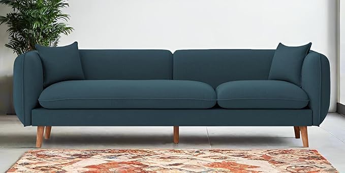 Comfort Velvet 3 Seater Puffy Sofa Perfect Structure Classic Sofa with Throw Pillows for Living Room, Bedroom, Hallway (Royal Blue)-image-24