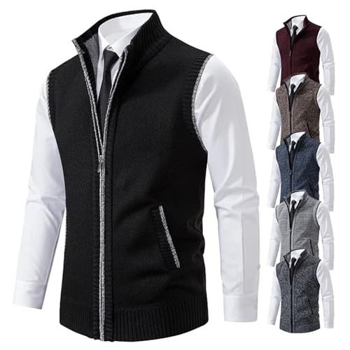 Men's Sweater Vest Knitted Classic Sleeveless Full Zip Turn-Down Cardigan Knit Waistcoat3