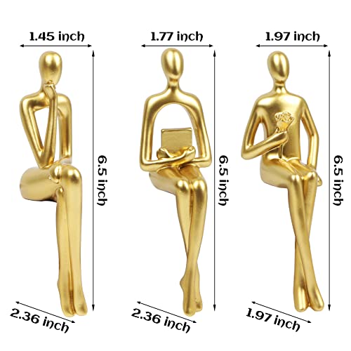 Kilarero 3Pcs Gold Decor Sitting Thinker Statue Abstract Sculpture, Bookshelf Decor Accents Resin Collectible Figurines For Home Office Living Room Table Desktop Decor(Gold) #TOP2