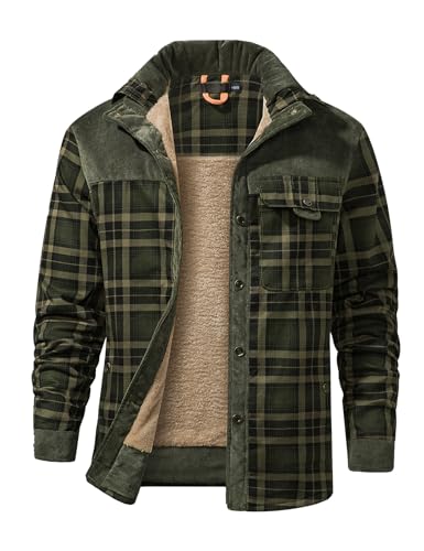 PEHMEA Men's Flannel Shirt Jacket Plaid Sherpa Lined, Warm Fleece