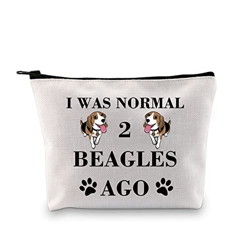 PLITI Beagle Makeup Bag Beagle Lover Gift Beagle Mom Gift I was Normal 2 Beagles Ago Gift for Dog Lover Dog Owner Bag (2 Beagles ago U)