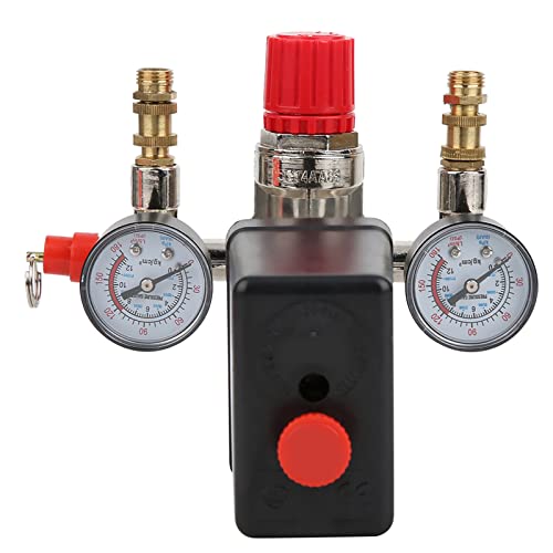 Conjunto de regulador de presión con interruptor de presión para compresor de aire, con doble manómetro, soporte de metal para bomba de aire, controlador de presión con contac