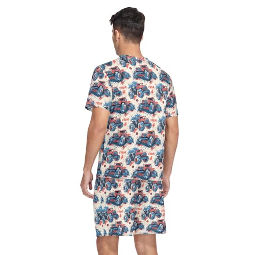 Monster Truck Men’s Pajama Sets Short Sleeve Lounge Wear with Elastic Waistband and Drawstring2