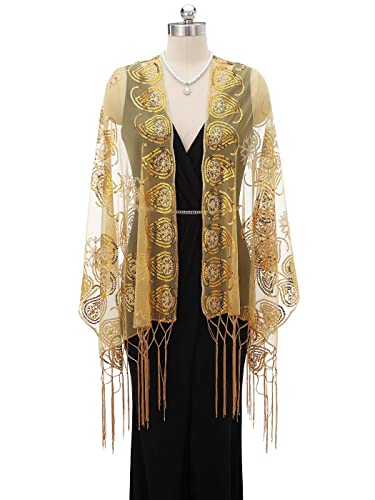 EASEDAILY Women's Shawls and Wraps for Evening Dresses Sparkling Sequin Wedding Party Scarf Fringe Bridal Stole for Bride2