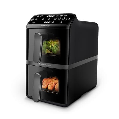 Philips Stacked Dual Basket Airfryer - 5L + 5L 2 Stacked Basket Drawers 6 Preset Functions and 13 ways to cook Touchscreen Black - NA460/00