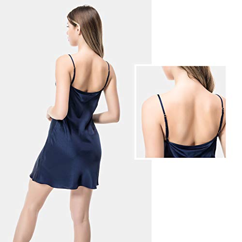 Cold Posh Womens Nightgown 100% Pure Mulberry Silk Satin Women Chemise Nightshirt Soft Full Slips Nightdress Elegant Smooth Nightwear Sleeveless Dresss Ladies Wife Daughter Nightgowns,Slim Fit,Navy,M #TOP5