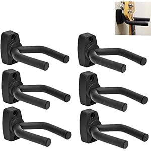 Guitar Wall Mount Hanger 6 Pack, Guitar Hanger Wall Hook Bracket Holder Stand Black Display with Screws – Easy To…