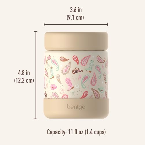Image of Bentgo Kids Stainless Steel Leak-Proof Food Jar for Hot or Cold Food | 11 fl oz Double Insulated Container with Removable Silicone Bumper, Dishwasher Safe, Easy Open Lid, Ages 3+ (Cowgirl Dreams)