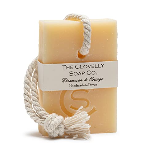 Clovelly Soap Co Natural Handmade Soap on a rope Bar (Cinnamon Orange, 100g) For all skin types.