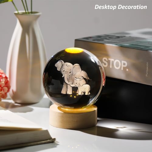 Boule de cristal éléphant veilleuse 3D anti-reflet bois
