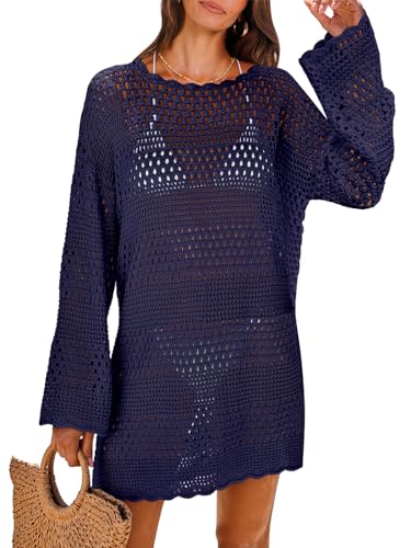 Image of ANRABESS Women Swimsuit Crochet Swim Cover Up 2026 Summer Bathing Suit Swimwear Mesh Knit Beach Dress Vacation Outfits