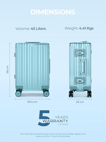 Image of EUME 100% Aluminium Cabin Trolley Bag Small for Travelling 50cm | Durable High-End 8 Silentrun 360 Degree Spinner Wheels System | Premium Trolley Bag Small for Travel (Celestial Blue)