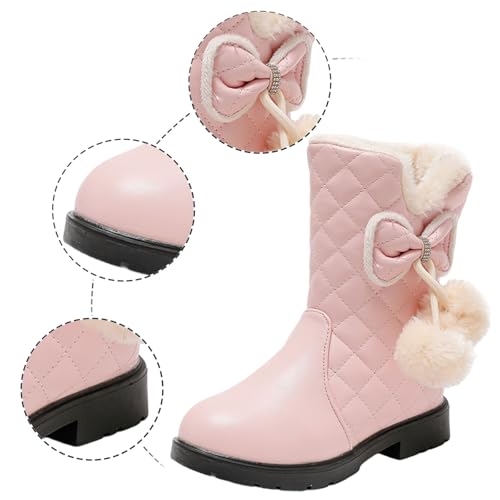 Girls Winter Warm Shoes Mid Calf Snow Boots Faux Fur Lined Warm Booties Non Slip Walking Shoes Little Kids/Big Kids2