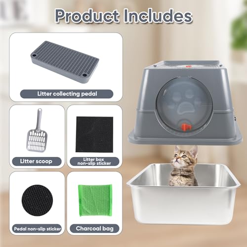 Caja de arena de acero inoxidable para gatos con tapa grande miniatura 7