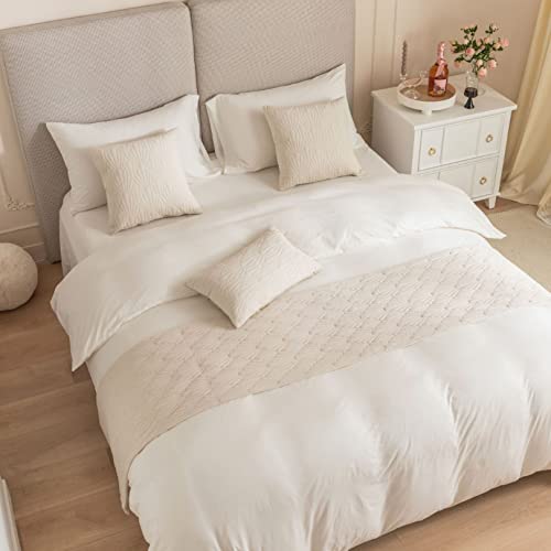 Jionet Cream White Bed Runner Solid Scarf Protector Slipcover Bed Decorative Scarf Cotton Bed End Towel Shell Embossing Bedding For Hotel Lodging（No Cushion-45 * 240Cm For 2M Bed） #TOP25