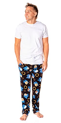 Sonic The Hedgehog Men's Allover Character And Rings Video Game Lounge Pajama Pants4