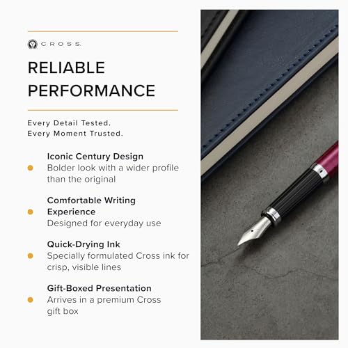 Image of Cross Century II Midnight Plum with Polished Chrome Appointments Refillable Ballpoint Pen - Fine Point, Black Ink, Presented in a Luxury Gift Box