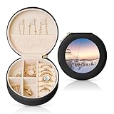 PVCレザーとベルベットの裏地が付いたポータブルジュエリーボックス。耐久性、耐摩耗性、防水性に優れています。滑らかなジッパーで密閉されています。(サンセット スキーリフト スノーボード マウンテン ファン)