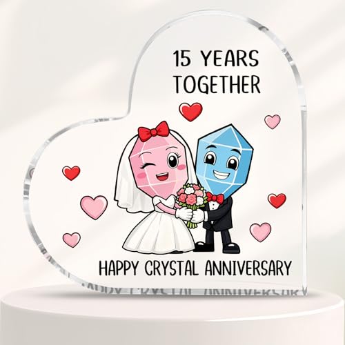 15th Wedding Anniversary Plaque Gifts Crystal Anniversary Present 10cm x10cm 15th Acrylic Heart Keepsake for Wife Husband Parents