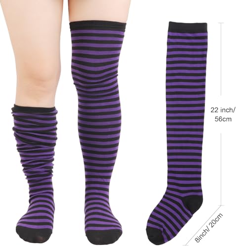 Image of DRESHOW Plus Size Thigh High Socks Striped Over Knee Long Boot Stockings Knee High Tube Socks Leg Warmers for Women