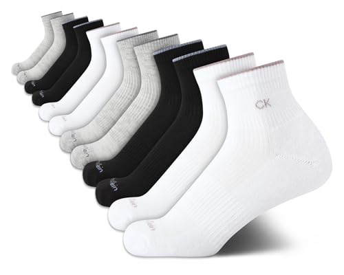 Image of Calvin Klein Womens Quarter Socks - 12 Pack Soft Cushioned Athletic Ankle Socks for Women for Running and Workout