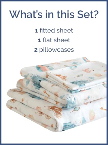 Image of Kids Queen Size Castle Bed Sheets - 4 Piece Kids Castle Sheet Set - Fairytale Magic Bedding - Ultra-Soft, Cute & Cozy - Breathable & Machine Washable - Blue Bed Set for Boys, Girls, Teens & Toddlers