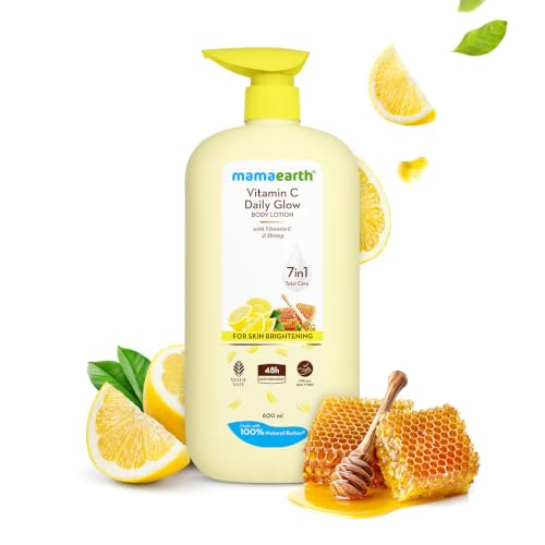Image of Mamaearth Vitamin C Daily Glow Body Lotion with Vitamin C & Honey for Skin Brightening - 600 ml 48 Hrs Long-lasting Moisturization | Brightens Your Skin Daily | 7-in-1 Total Care For Dry Skin | Made Safe Approved