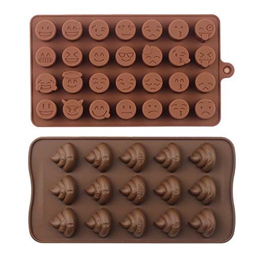 Emoji Chocolate Mold Funny Shaped Candy Making Molds Cute Silicone Baking Mould Ice Cube Tray Mini Pudding Gummy Maker (2 PCS Emoji)