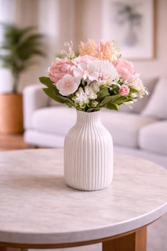 Image of SATYAM KRAFT 6 Pcs Artificial Multiflora Flower Roses Fake Sticks Bunch Decorative Items for Home Decor, Bouquets, Bedroom, Living Room, Wedding, Festive Decor (Without Vase)