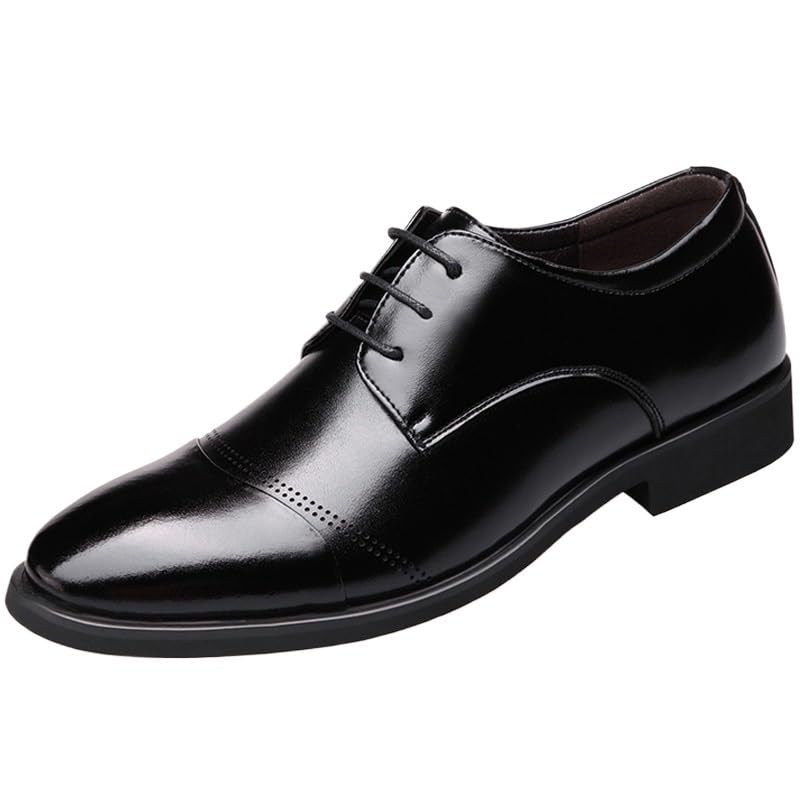 Men's Dress Oxford Shoes Lace-up Pointed Toe Anti-Slip Rubber Sole Shoe for Business Office Party Wedding Waterproof Leather Prom