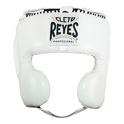 CLETO REYES Boxing Headgear with Cheek Protection for Men and Women, Protective Head Guard Face Saver, Sparring Fighting Sports, Kickboxing, MMA, Muay Thai, White, Large