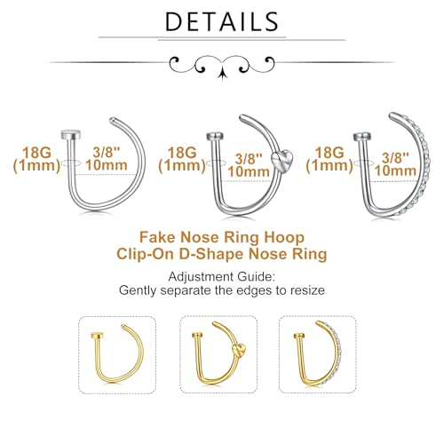 MODRSA Fake Nose Ring Hoop D Shape Fake Septum Piercing Non Pierced Septum Ring Clip on Lip Rings Faux Earring Stud for Men Faux Lip Piercings Jewelry for Women Halloween Jewelry2
